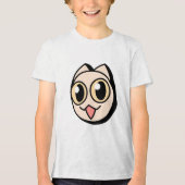 White Cartoon Cat Tri-Blend Shirt (Voorkant)