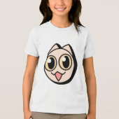 White Cartoon Cat Tri-Blend Shirt (Voorkant)