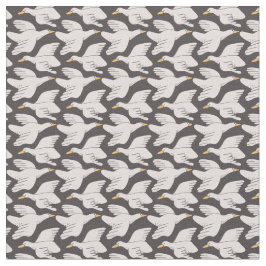 White Cartoon Goose Geometric Pattern Stof
