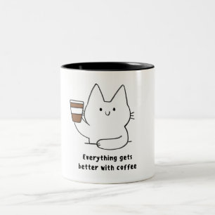 White Cat Alles wordt beter met koffie Tweekleurige Koffiemok