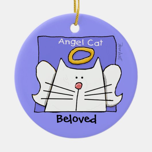 White Cat Angel Personaliseren Keramisch Ornament (Voorkant)