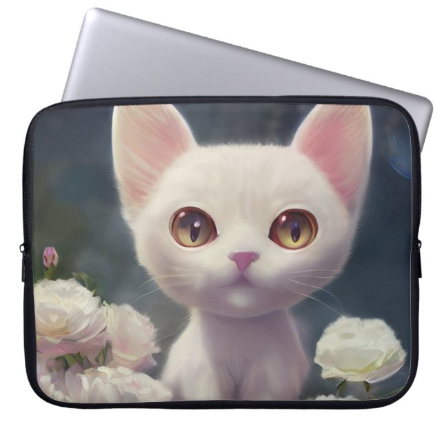 WHITE CAT ART LAPTOP SLEEF SLEEVE (Voorkant)