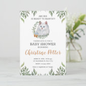 White Cat Blue Eyes Greenery Boho Baby shower Kaart (Staand voorkant)