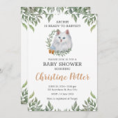 White Cat Blue Eyes Greenery Boho Baby shower Kaart (Voorkant / Achterkant)