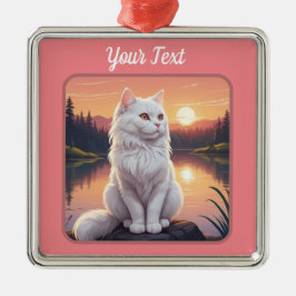 White Cat by Lake Metalen Ornament