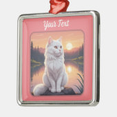 White Cat by Lake Metalen Ornament (Links)