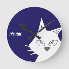 White Cat Cartoon Ronde Klok