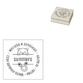 White Cat Couple Family Round Address 2 Rubberstempel (Gestempeld)