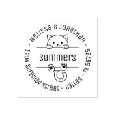 White Cat Couple Family Round Address 2 Rubberstempel (Afrduk)