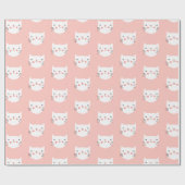 White Cat Cute Pink Cadeaupapier (Vlak)