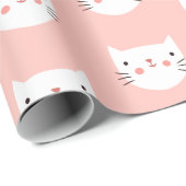 White Cat Cute Pink Cadeaupapier (Rol Hoek)