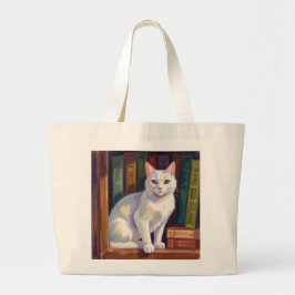 White Cat Drawing Grote Tote Bag