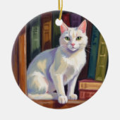 White Cat Drawing Keramisch Ornament (Voorkant)