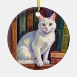 White Cat Drawing Keramisch Ornament