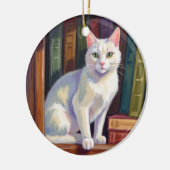 White Cat Drawing Keramisch Ornament (Links)