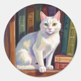 White Cat Drawing Ronde Sticker