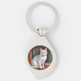 White Cat Drawing Sleutelhanger