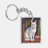 White Cat Drawing Sleutelhanger (Voorkant Links)