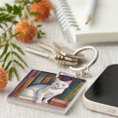 White Cat Drawing Sleutelhanger (Voorkant Rechts)