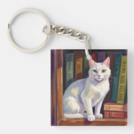 White Cat Drawing Sleutelhanger