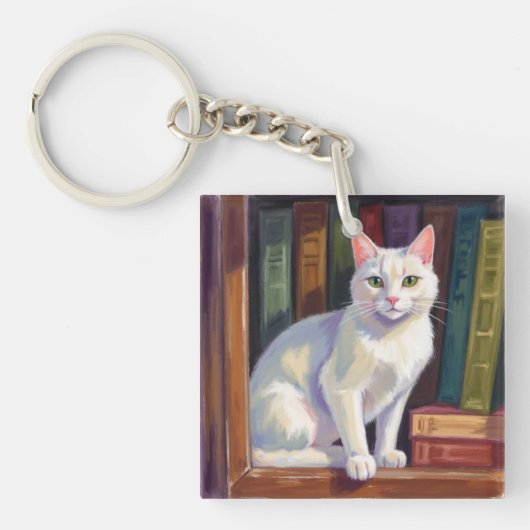 White Cat Drawing Sleutelhanger (Voorkant)