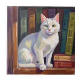 White Cat Drawing Tegeltje