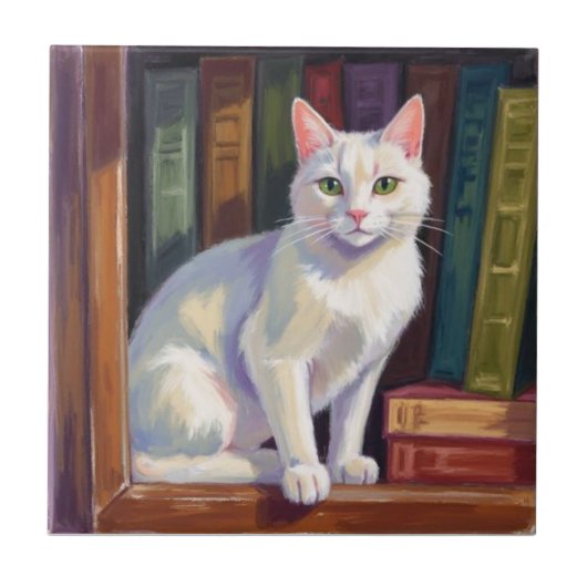 White Cat Drawing Tegeltje (Voorkant)