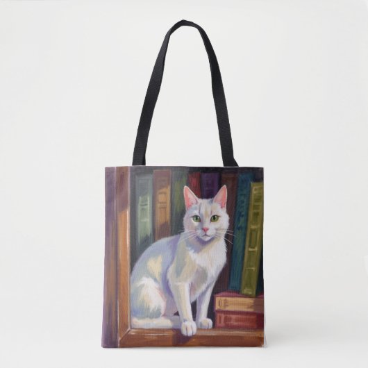 White Cat Drawing Tote Bag (Voorkant)