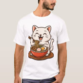 White Cat Eating Ramen T-shirt (Voorkant)