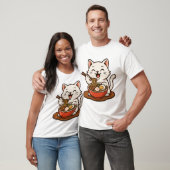 White Cat Eating Ramen T-shirt (Unisex)