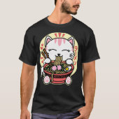 White Cat Eating Ramen T-shirt (Voorkant)