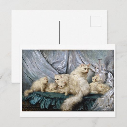 White Cat Family, Carl Kahler Briefkaart (Voorkant / Achterkant)