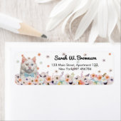 White Cat Flowers Blue Bow Stropdas Etiket (Insitu)