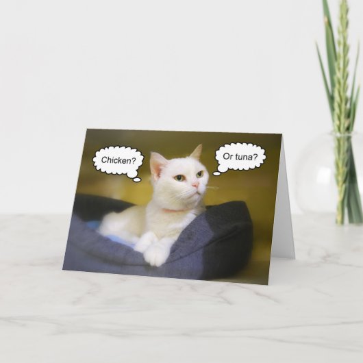 White Cat Funny Birthday Card Kaart (Voorkant)