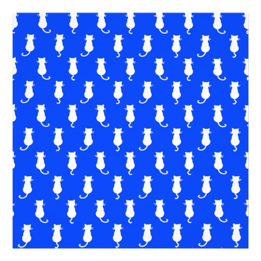 White Cat geïsoleerd op Blue Polka Dot Pattern Foto Afdruk (Voorkant)