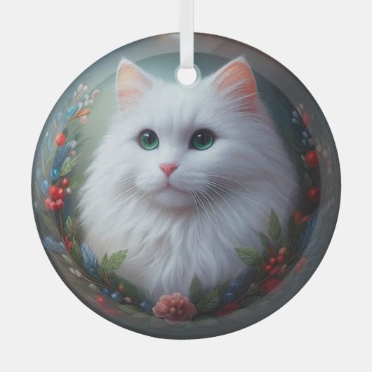 White Cat Glass Ornament (Voorkant)