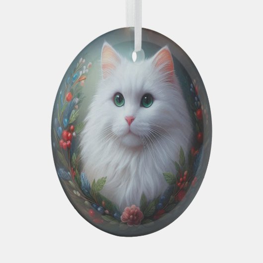 White Cat Glass Ornament (Voorkant Rechts)