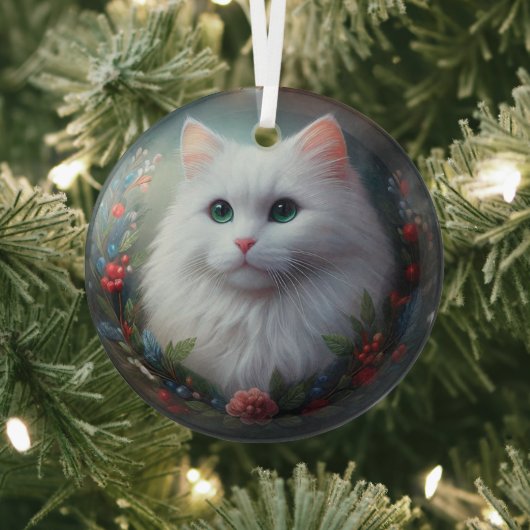 White Cat Glass Ornament (Insitu)