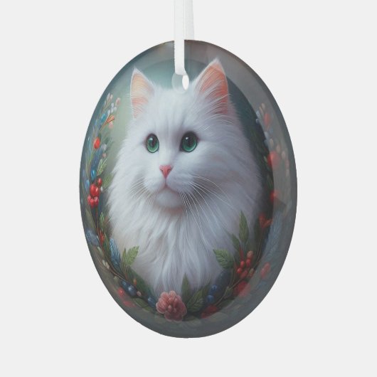 White Cat Glass Ornament (Voorkant links)