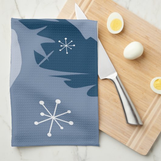 White Cat & Holly, middernacht blauw, theehanddoek Theedoek (Quarter Fold)