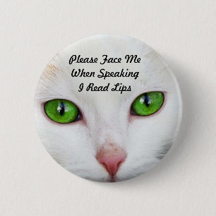 White Cat I Read Lips Button