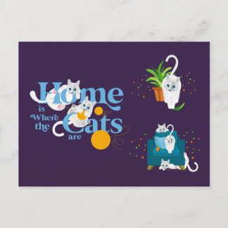 White Cat illustration Home is waar de katten zijn Briefkaart
