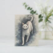 White Cat in a Chinese Ink Drawing Style Briefkaart (Staand voorkant)