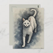 White Cat in a Chinese Ink Drawing Style Briefkaart (Voorkant / Achterkant)
