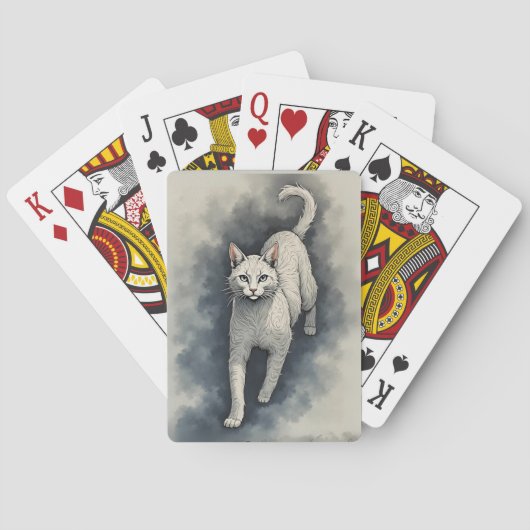 White Cat in a Chinese Ink Drawing Style Pokerkaarten (Achterkant)