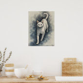 White Cat in a Chinese Ink Drawing Style Poster (Keuken)