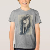 White Cat in a Chinese Ink Drawing Style Tri-Blend Shirt (Voorkant)