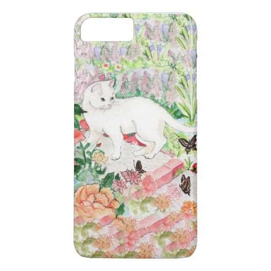 White Cat in een Garden iPhone Case (Achterkant)