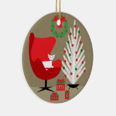 White Cat in Mid Century Christmas Room Keramisch Ornament (Rechts)