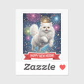 White Cat Jumping in Confetti Sticker (Vel)